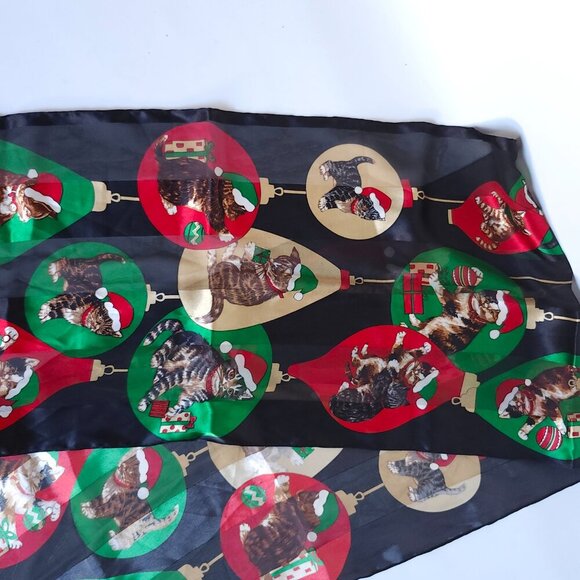 ADORABLE VINTAGE CARETA CAT SCARF Sheer scarf Christmas Bulb Ornaments Presents - Picture 7 of 7